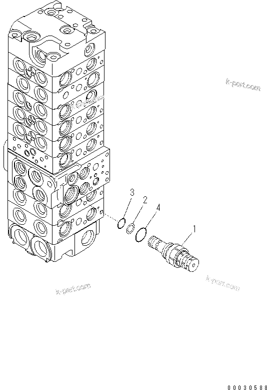 Komatsu parts book diagram for PC57-7 S/N DJB10001-up: MAIN VALVE (8-VALVE) (16/22)(#DJB04671-)