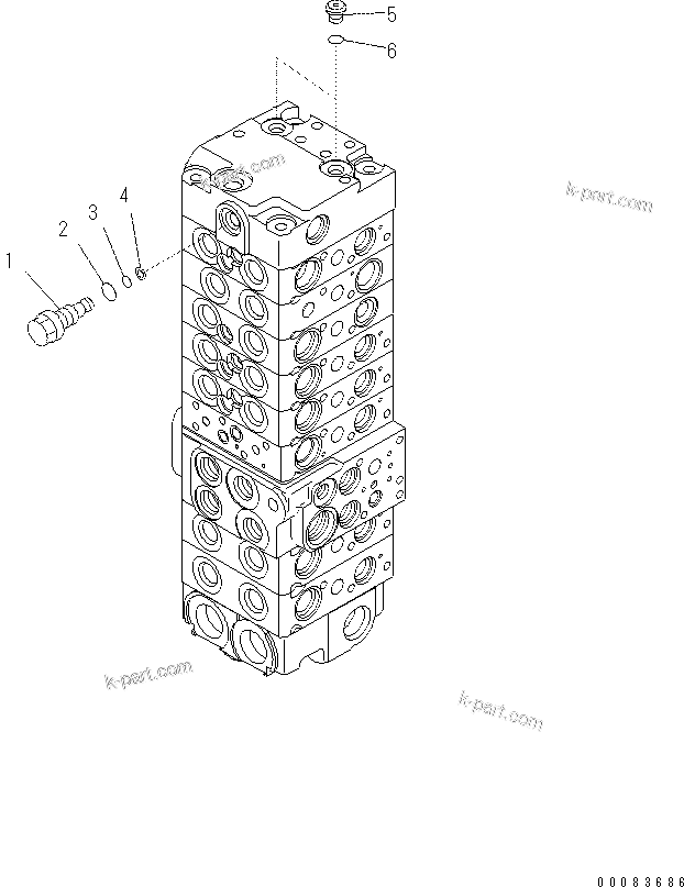 Komatsu parts book diagram for PC57-7 S/N DJB10001-up: MAIN VALVE (8-VALVE) (19/22)(#DJB04671-)