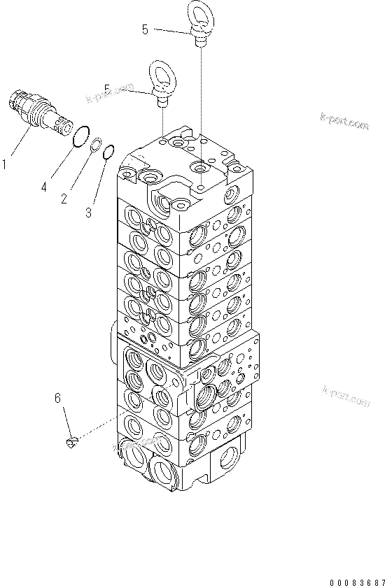 Komatsu parts book diagram for PC57-7 S/N DJB10001-up: MAIN VALVE (8-VALVE) (20/22)(#DJB04671-)