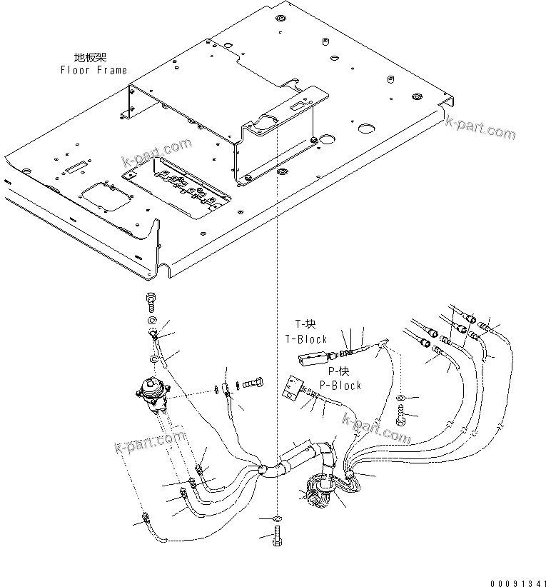 Komatsu parts book diagram for PC60-8 S/N DJA20001-up: OPERATOR'S CAB (FLOOR) (P.P.C. PIPING)