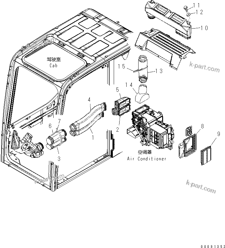 Komatsu parts book diagram for PC60-8 S/N DJA20001-up: OPERATOR'S CAB (CAB IN PARTS) (AIR DUCT)