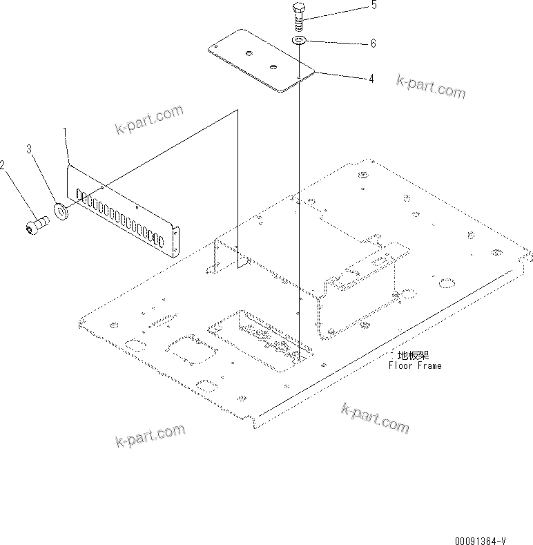 Komatsu parts book diagram for PC60-8 S/N DJA20001-up: OPERATOR'S CAB (FLOOR) (BASE FRONT COVER)
