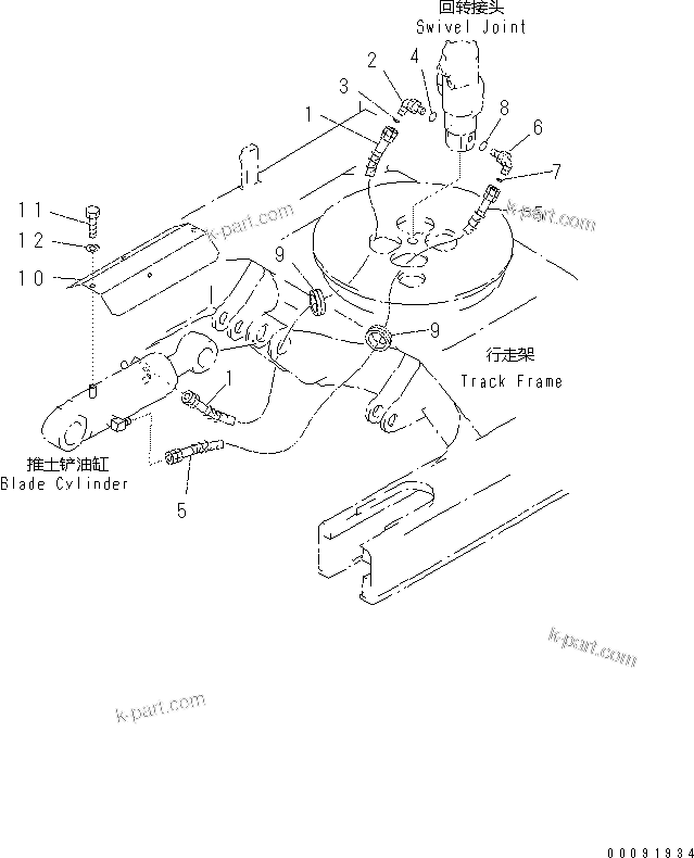 Komatsu parts book diagram for PC60-8 S/N DJA20001-up: LOWER HYDRAULIC PIPING (BLADE LINE)