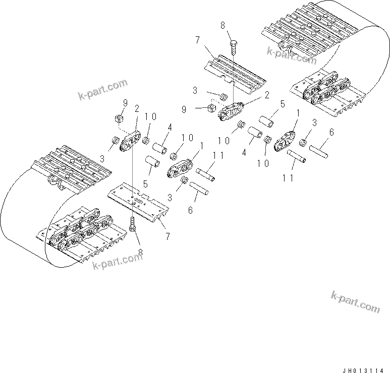 Komatsu parts book diagram for PC60-8 S/N DJA20001-up: TRACK SHOE (TRIPLE GROUSER WITH HOLE) (450MM WIDE) (FOR EQUIPING WITH CITY PAD)