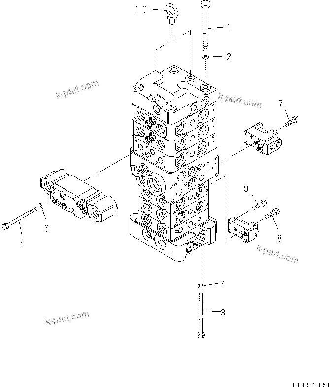 Komatsu parts book diagram for PC60-8 S/N DJA20001-up: MAIN VALVE (6-VALVE) (10/16)