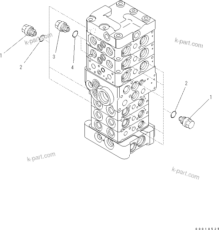 Komatsu parts book diagram for PC60-8 S/N DJA20001-up: MAIN VALVE (6-VALVE) (13/16)