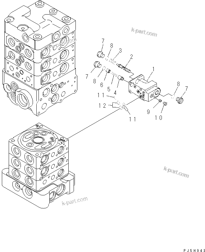 Komatsu parts book diagram for PC60-8 S/N DJA20001-up: MAIN VALVE (6-VALVE) (15/16)