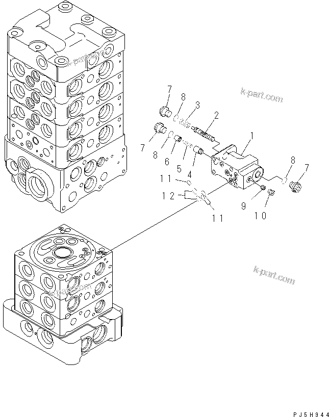 Komatsu parts book diagram for PC60-8 S/N DJA20001-up: MAIN VALVE (7-VALVE) (15/18)