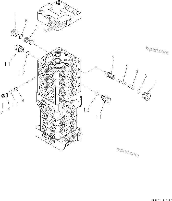 Komatsu parts book diagram for PC60-8 S/N DJA20001-up: MAIN VALVE (7-VALVE) (18/18)
