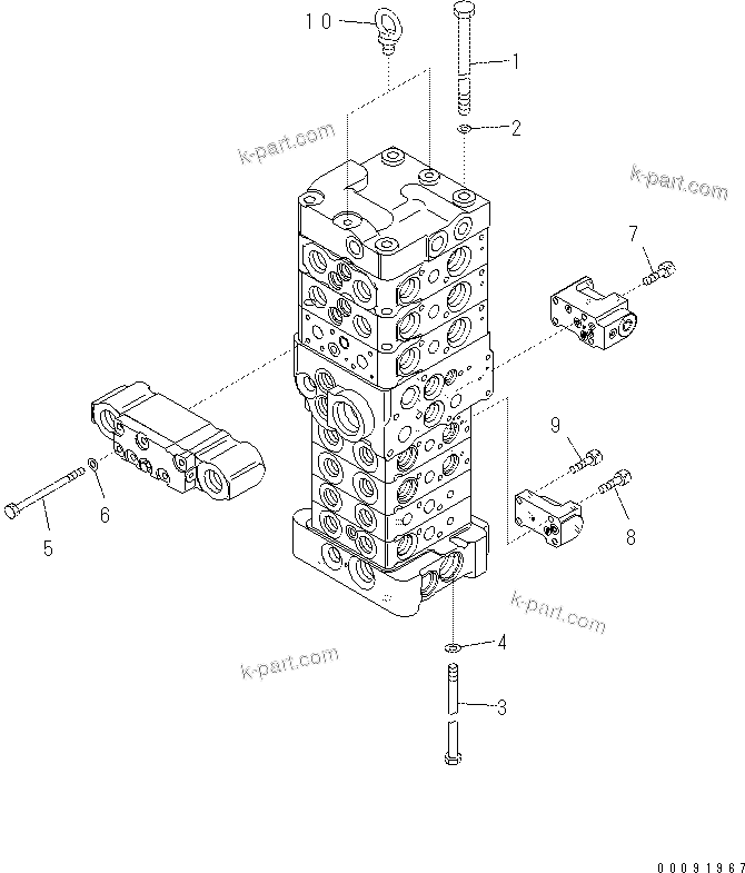 Komatsu parts book diagram for PC60-8 S/N DJA20001-up: MAIN VALVE (7-VALVE) (10/18) (WITH BLADE)