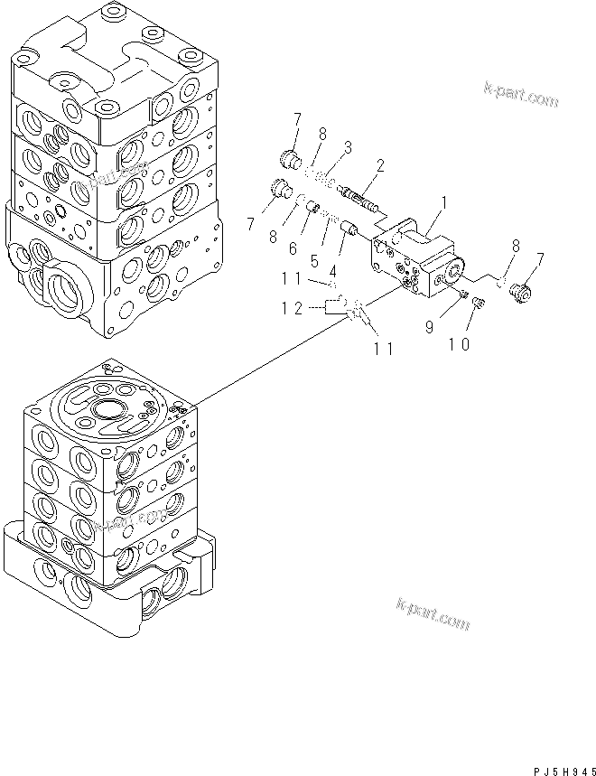 Komatsu parts book diagram for PC60-8 S/N DJA20001-up: MAIN VALVE (7-VALVE) (17/18) (WITH BLADE)