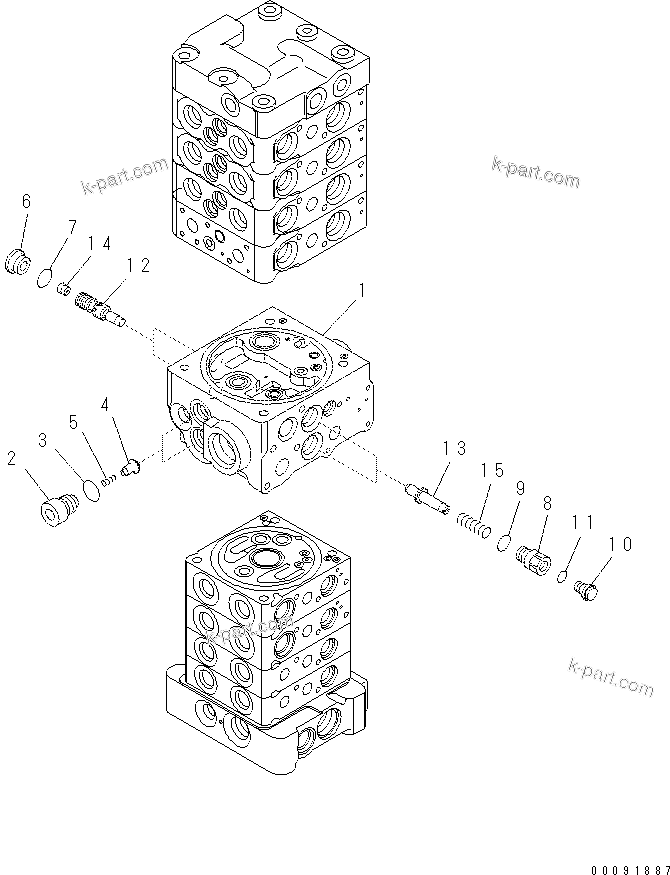 Komatsu parts book diagram for PC60-8 S/N DJA20001-up: MAIN VALVE (8-VALVE) (5/20) (ATTACHMENT AND WITH BLADE)