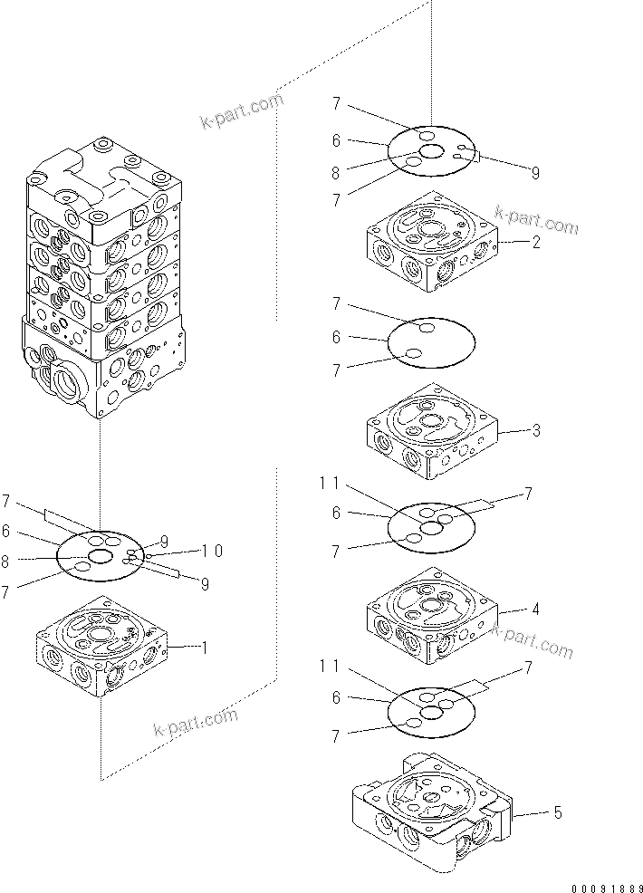Komatsu parts book diagram for PC60-8 S/N DJA20001-up: MAIN VALVE (8-VALVE) (7/20) (ATTACHMENT AND WITH BLADE)