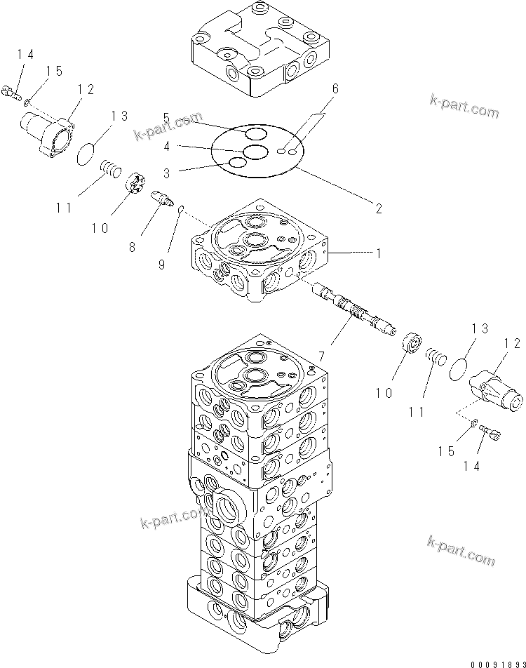Komatsu parts book diagram for PC60-8 S/N DJA20001-up: MAIN VALVE (8-VALVE) (19/20) (ATTACHMENT AND WITH BLADE)