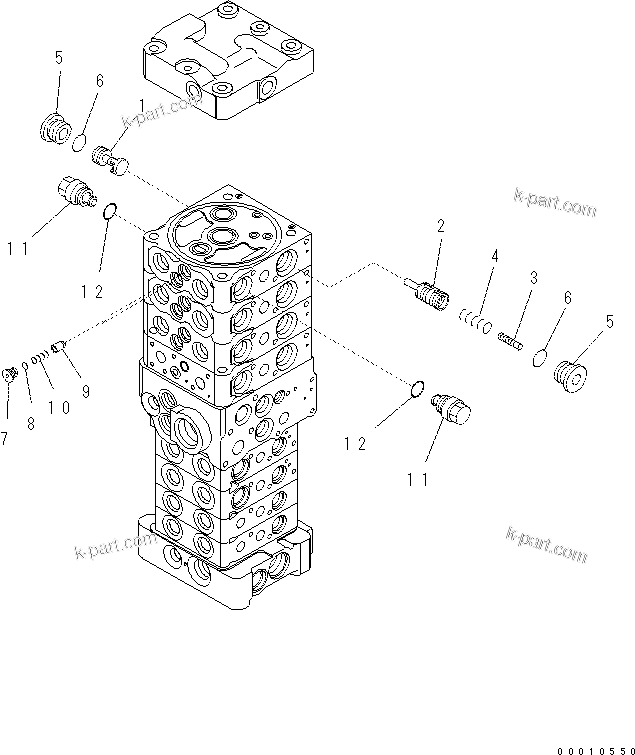Komatsu parts book diagram for PC60-8 S/N DJA20001-up: MAIN VALVE (8-VALVE) (20/20) (ATTACHMENT AND WITH BLADE)