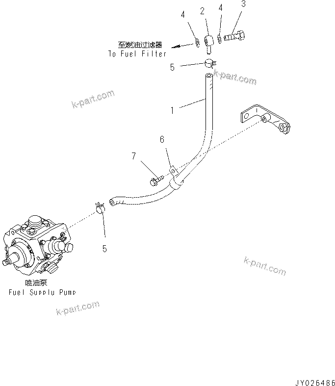 Komatsu parts book diagram for SAA4D95LE-5N-W S/N 517769-up: FUEL FILTER PIPING