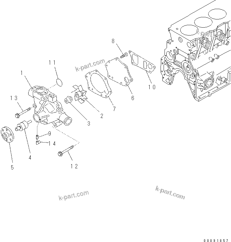 Komatsu parts book diagram for SAA4D95LE-5N-W S/N 517769-up: WATER PUMP(#542334-559120)