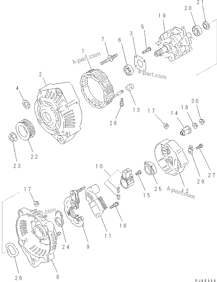 Komatsu parts book diagram for SAA4D95LE-5N-W S/N 517769-up: ALTERNATOR (35A) (INNER PARTS)