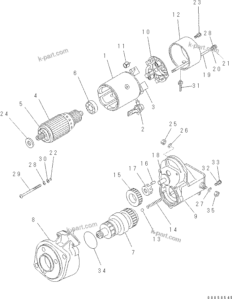Komatsu parts book diagram for SAA4D95LE-5N-W S/N 517769-up: STARTING MOTOR (4.5KW) (INNER PARTS)
