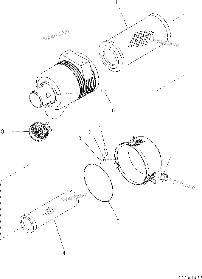 Komatsu parts book diagram for SAA4D95LE-5N-W S/N 517769-up: AIR CLEANER