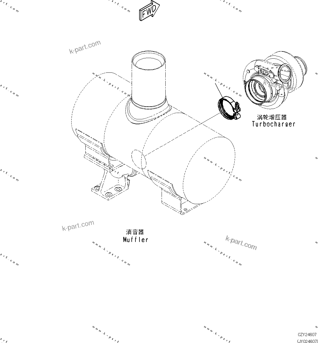 Komatsu parts book diagram for SAA6D107E-1L S/N 26580638-up: EXHAUST CONNECTOR CLAMP