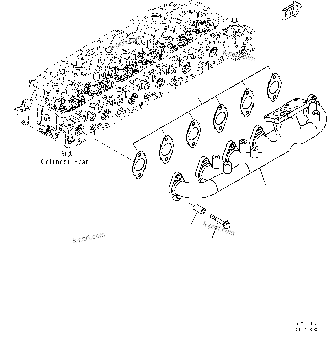 Komatsu parts book diagram for SAA6D107E-1L S/N 26580638-up: EXHAUST MANIFOLD