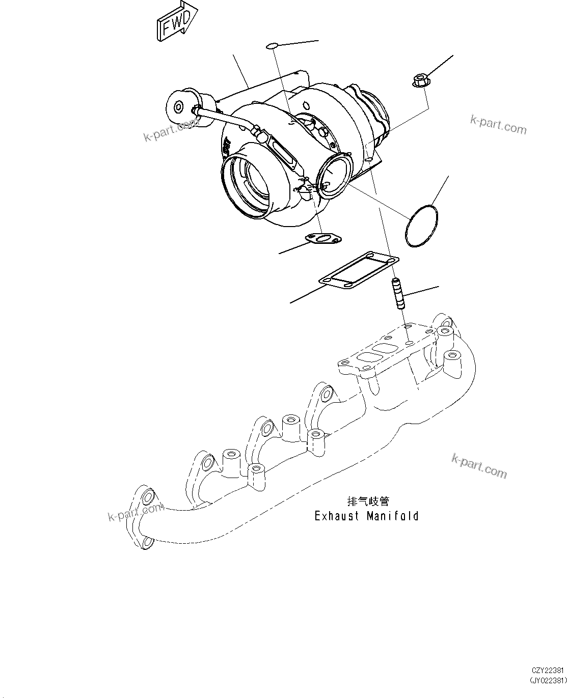 Komatsu parts book diagram for SAA6D107E-1L S/N 26580638-up: TURBOCHARGER