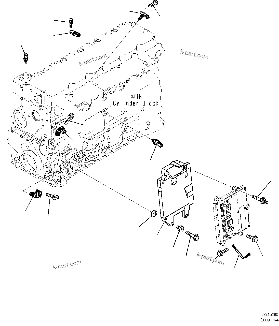 Komatsu parts book diagram for SAA6D107E-1L S/N 26580638-up: ENGINE CONTROLLER RELATED PARTS