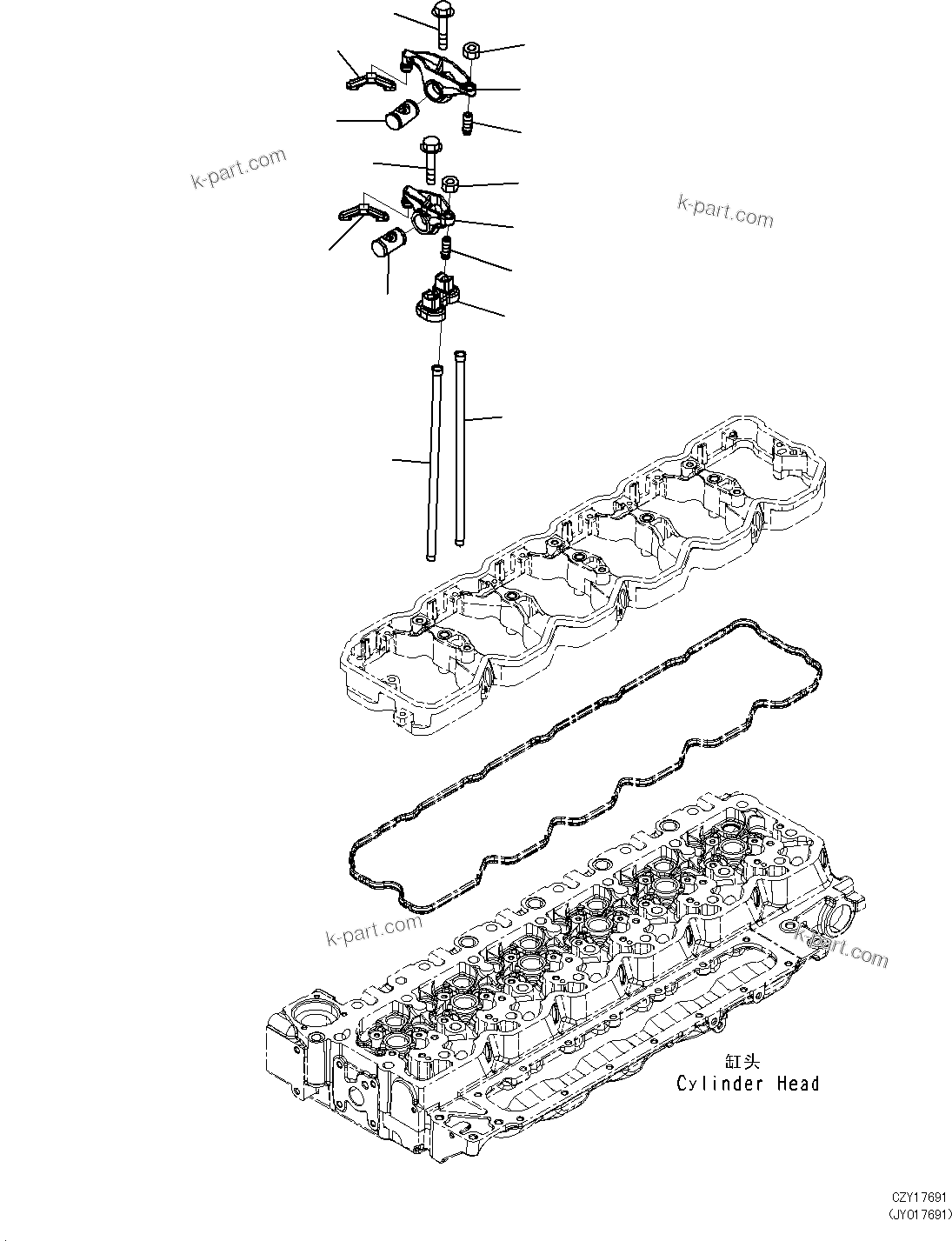 Komatsu parts book diagram for SAA6D107E-1L S/N 26580638-up: ROCKER ARM