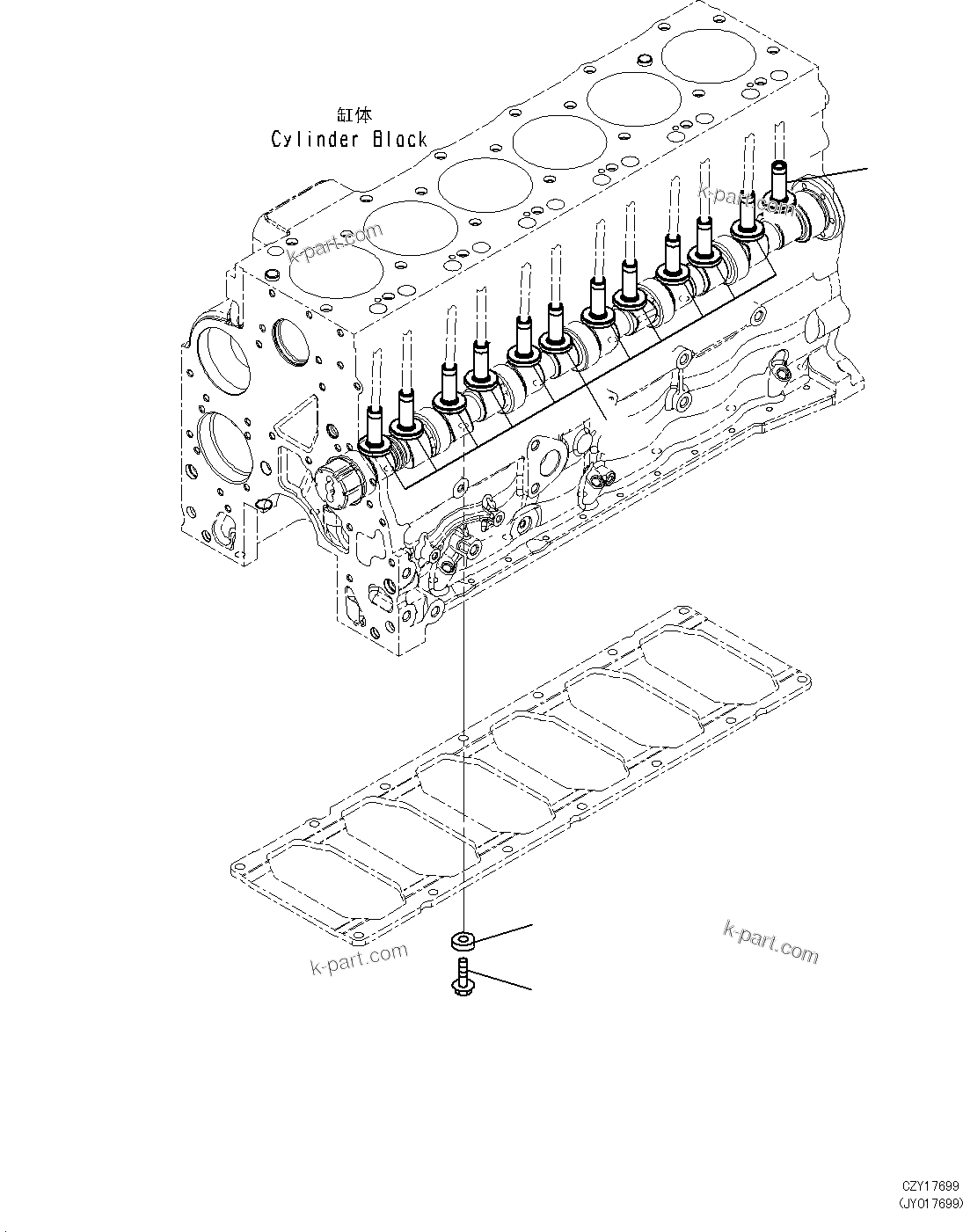 Komatsu parts book diagram for SAA6D107E-1L S/N 26580638-up: CYLINDER BLOCK (RELATED PARTS)