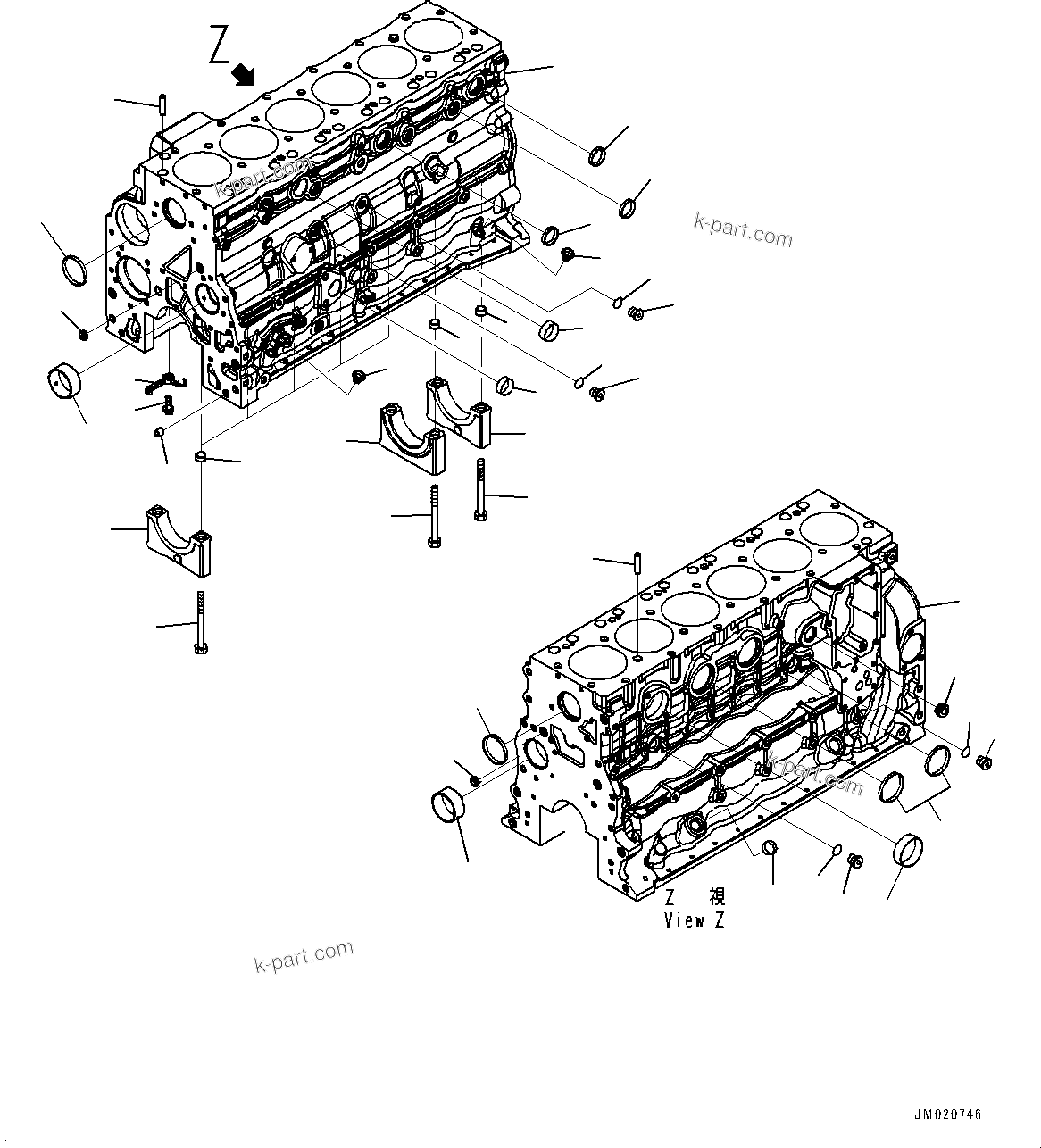 Komatsu parts book diagram for SAA6D107E-1L S/N 26580638-up: CYLINDER BLOCK