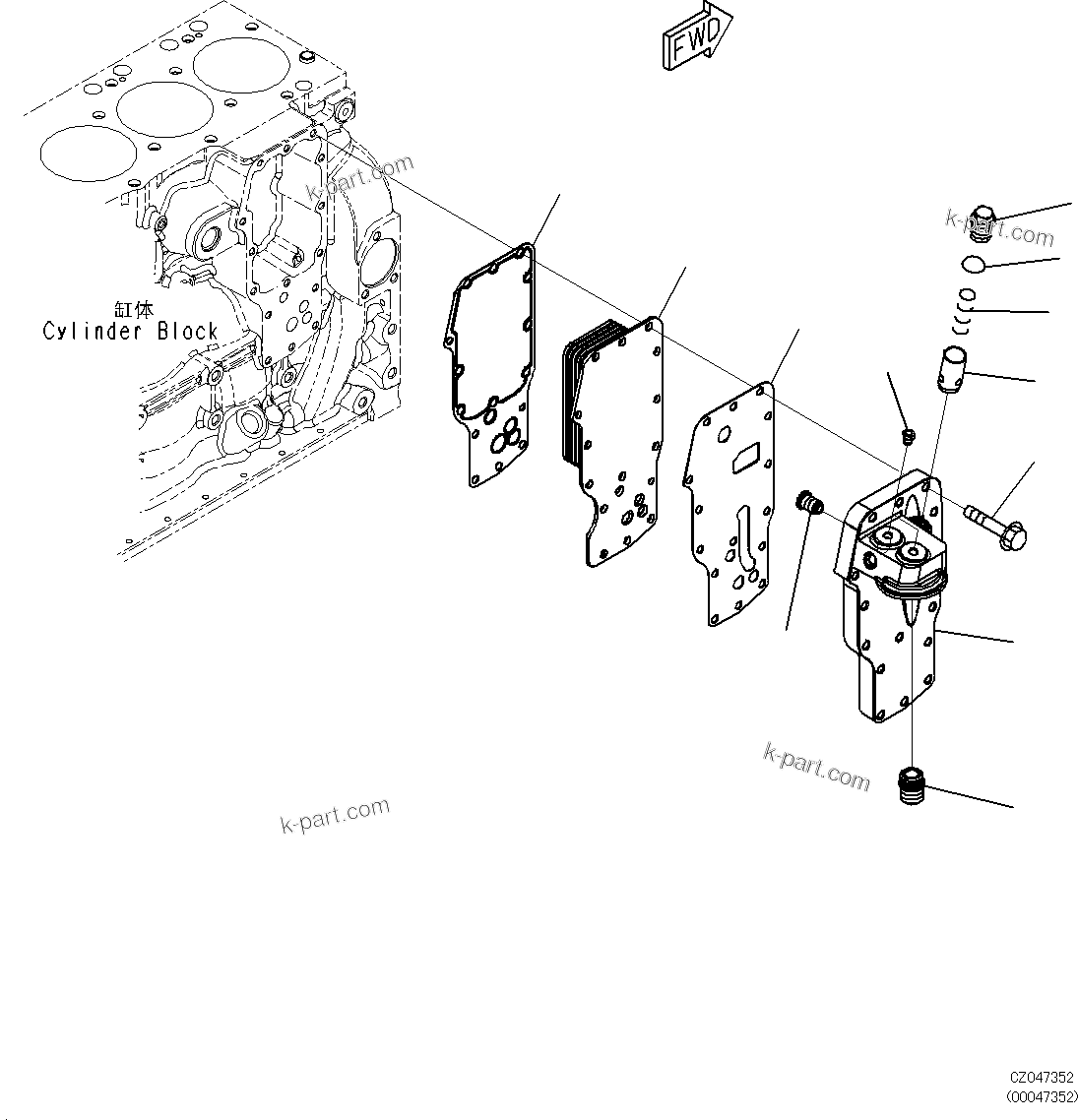 Komatsu parts book diagram for SAA6D107E-1L S/N 26580638-up: ENGINE OIL COOLER
