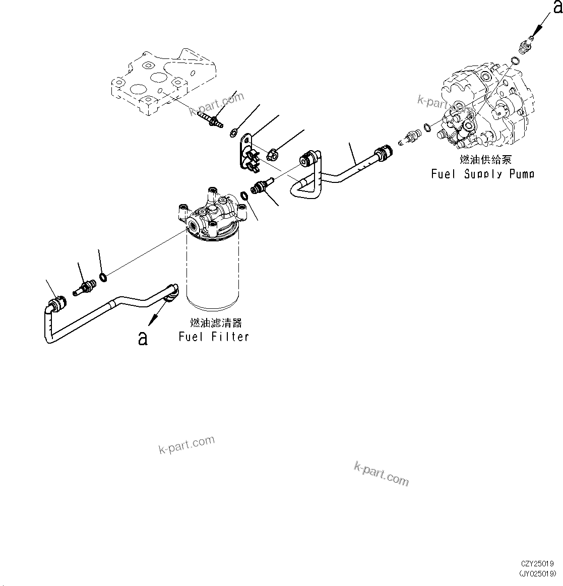 Komatsu parts book diagram for SAA6D107E-1L S/N 26580638-up: FUEL FILTER PIPING