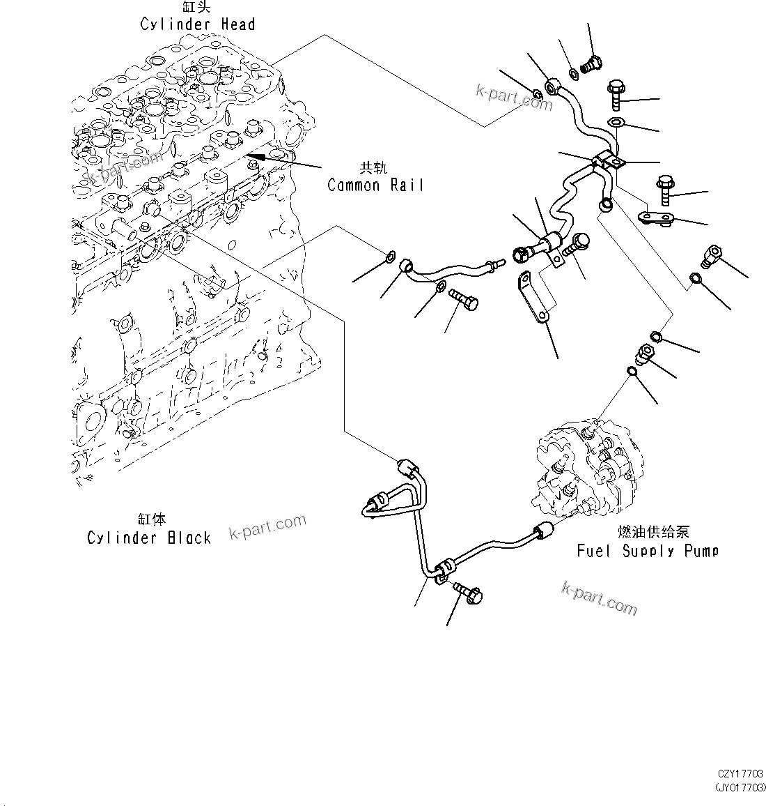 Komatsu parts book diagram for SAA6D107E-1L S/N 26580638-up: FUEL PIPING