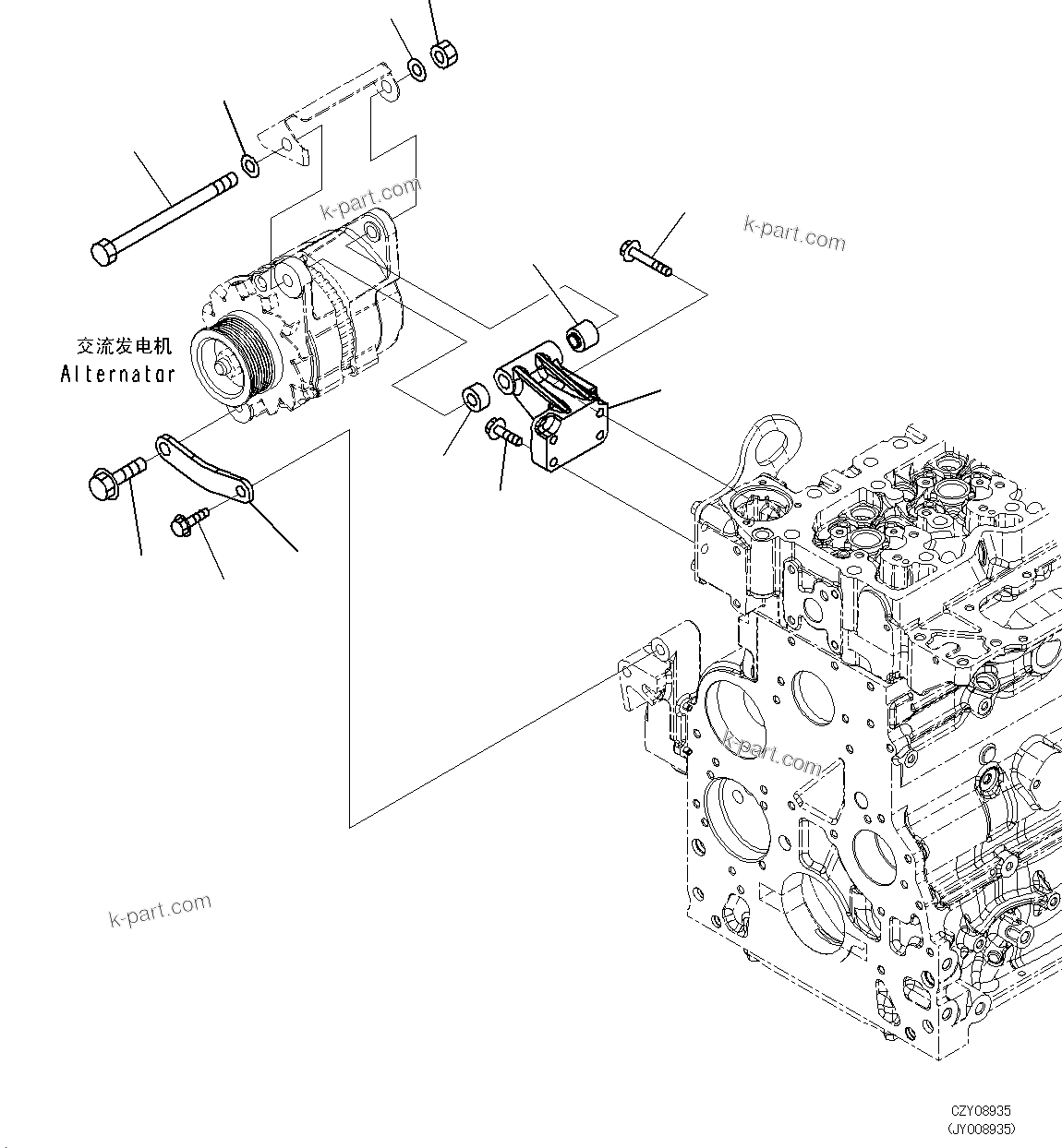 Komatsu parts book diagram for SAA6D107E-1L S/N 26580638-up: ALTERNATOR MOUNTING (60AMP., FOR SANDY AND DUSTY TERRAIN ARRANGEMENT)