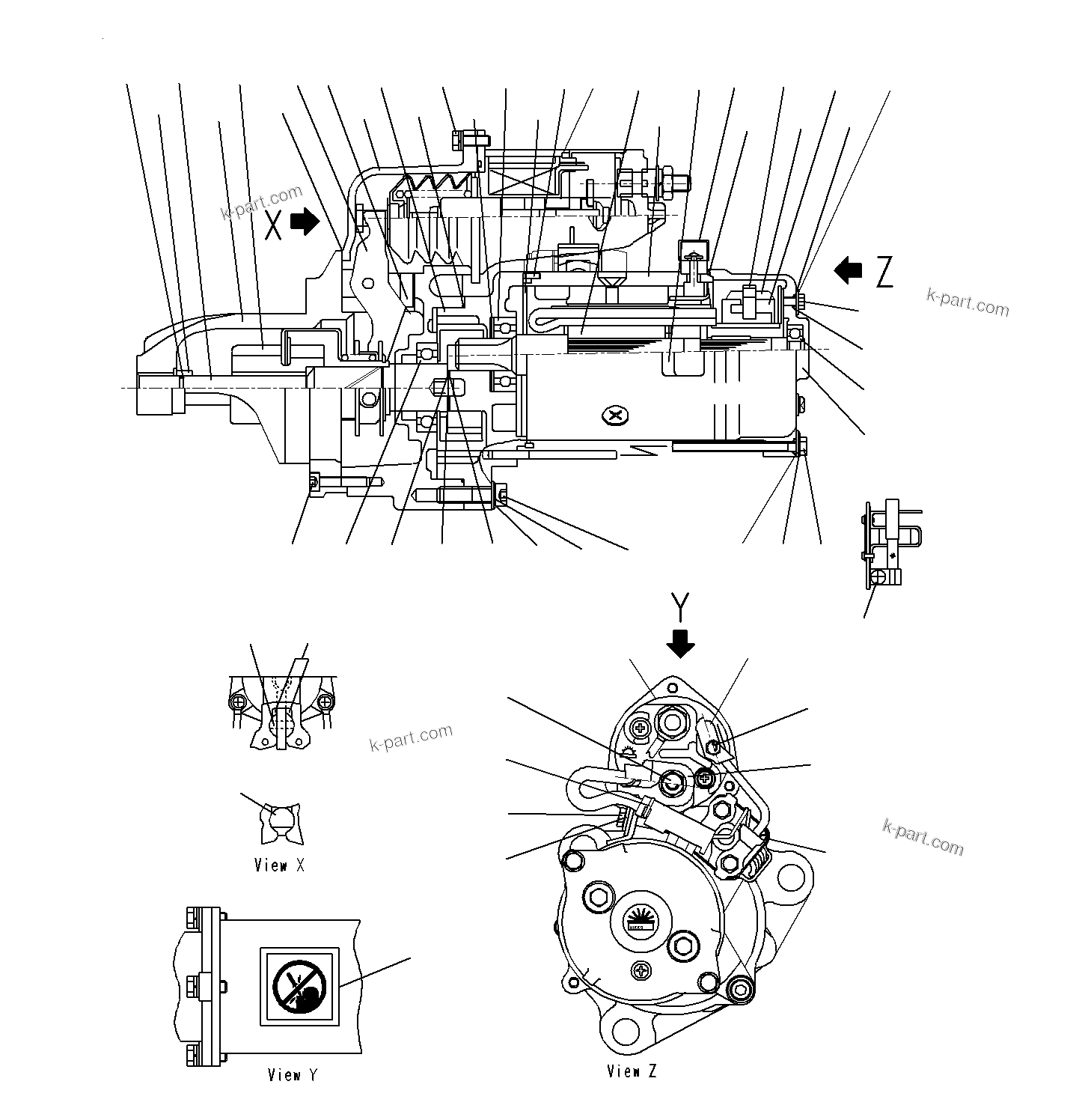 Komatsu parts book diagram for PC300-8M0 S/N J40001-UP: STARTING MOTOR (7.5KW)(26867493-26871808)