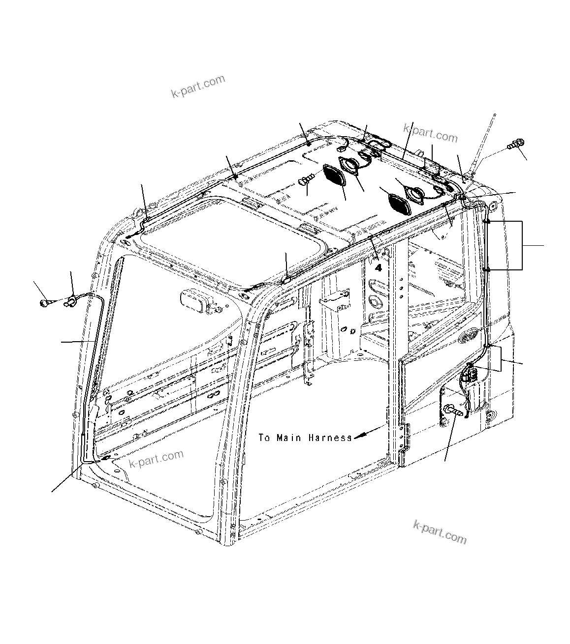 Komatsu parts book diagram for PC300-8M0 S/N J40001-UP: CAB (SPEAKER AND WINDOW WASHER)