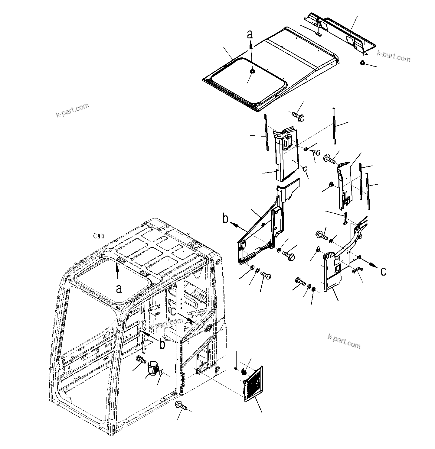 Komatsu parts book diagram for PC300-8M0 S/N J40001-UP: CAB (ROOF COVER AND AIR INTAKE)