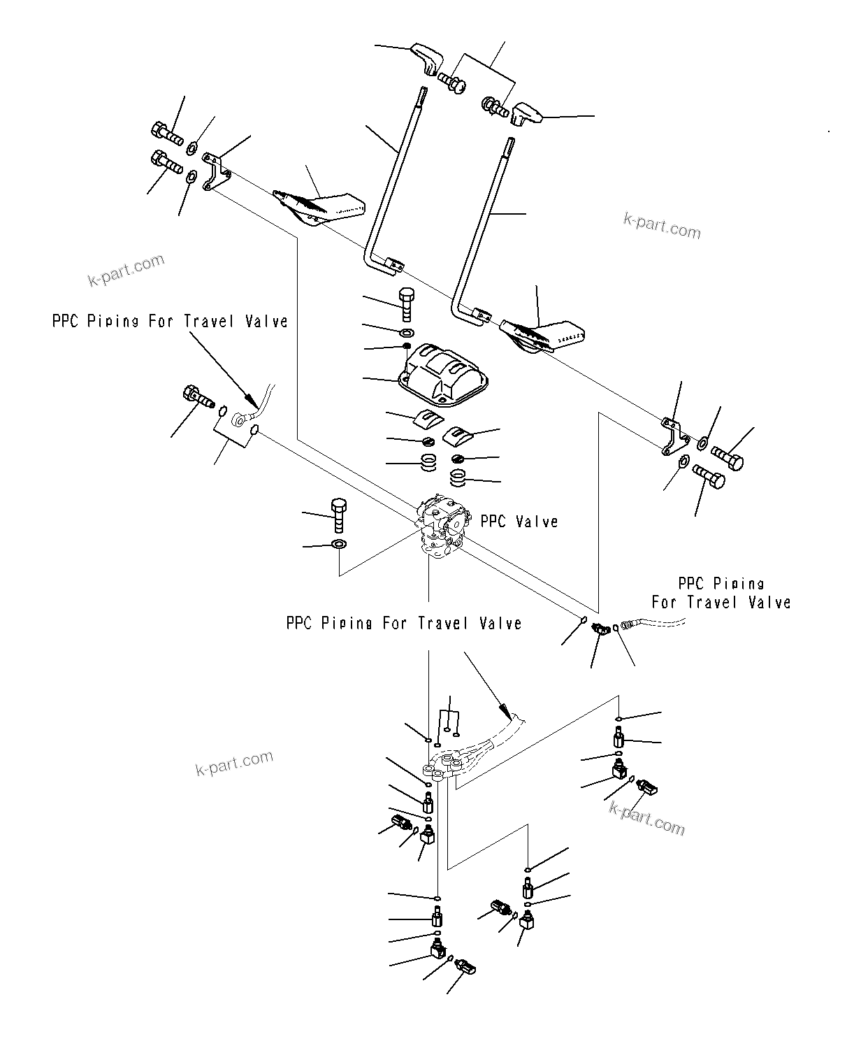Komatsu parts book diagram for PC300-8M0 S/N J40001-UP: CAB (FLOOR, TRAVEL CONTROL LEVER)(J40001-J40038)