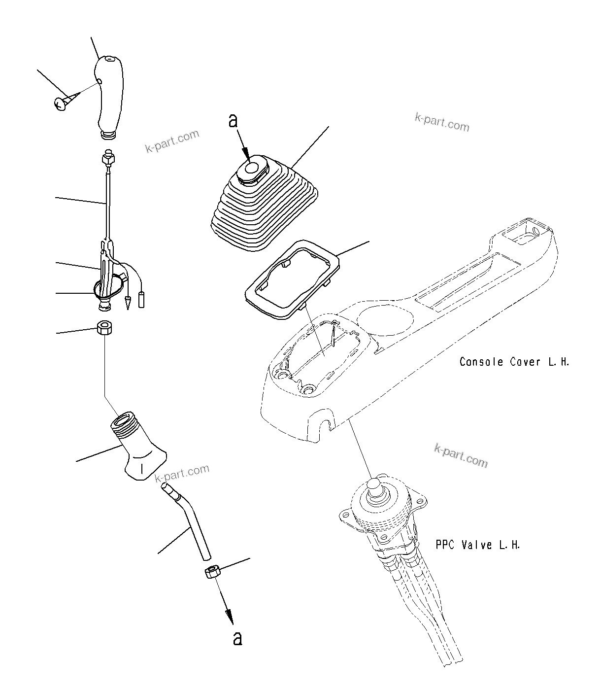 Komatsu parts book diagram for PC300-8M0 S/N J40001-UP: CAB (FLOOR, WORK EQUIPMENT CONTROL LEVER, L.H)