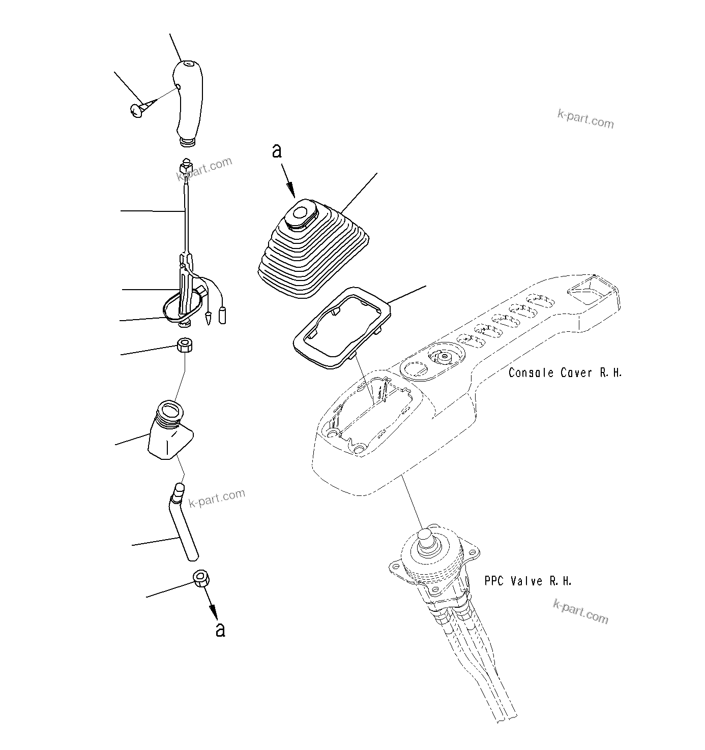 Komatsu parts book diagram for PC300-8M0 S/N J40001-UP: CAB (FLOOR, WORK EQUIPMENT CONTROL LEVER, R.H)