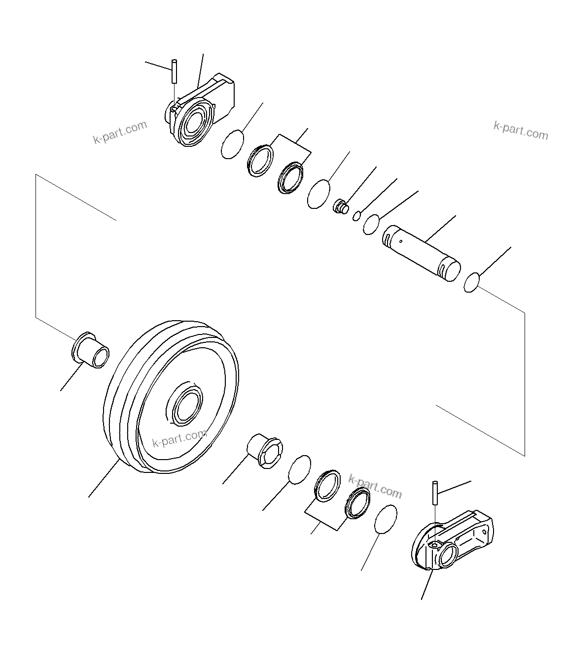 Komatsu parts book diagram for PC300-8M0 S/N J40001-UP: FRONT IDLER AND IDLER CUSHION, RUSTPROOF SPRING LV 1, (1/2)
