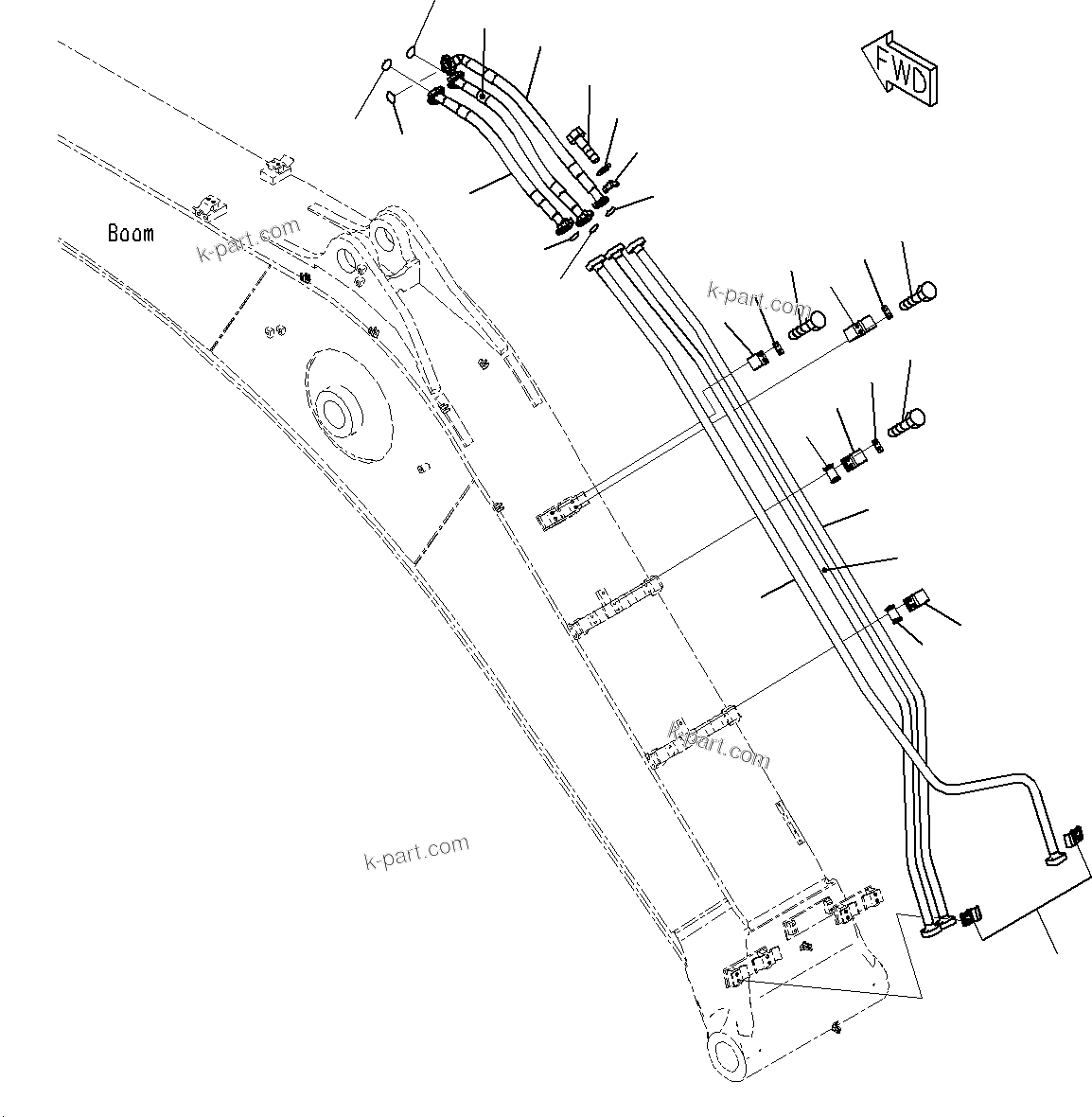 Komatsu parts book diagram for PC300-8M0 S/N J40001-UP: BOOM (ARM CYLINDER PIPING)(100H)(6000MM)(STD)