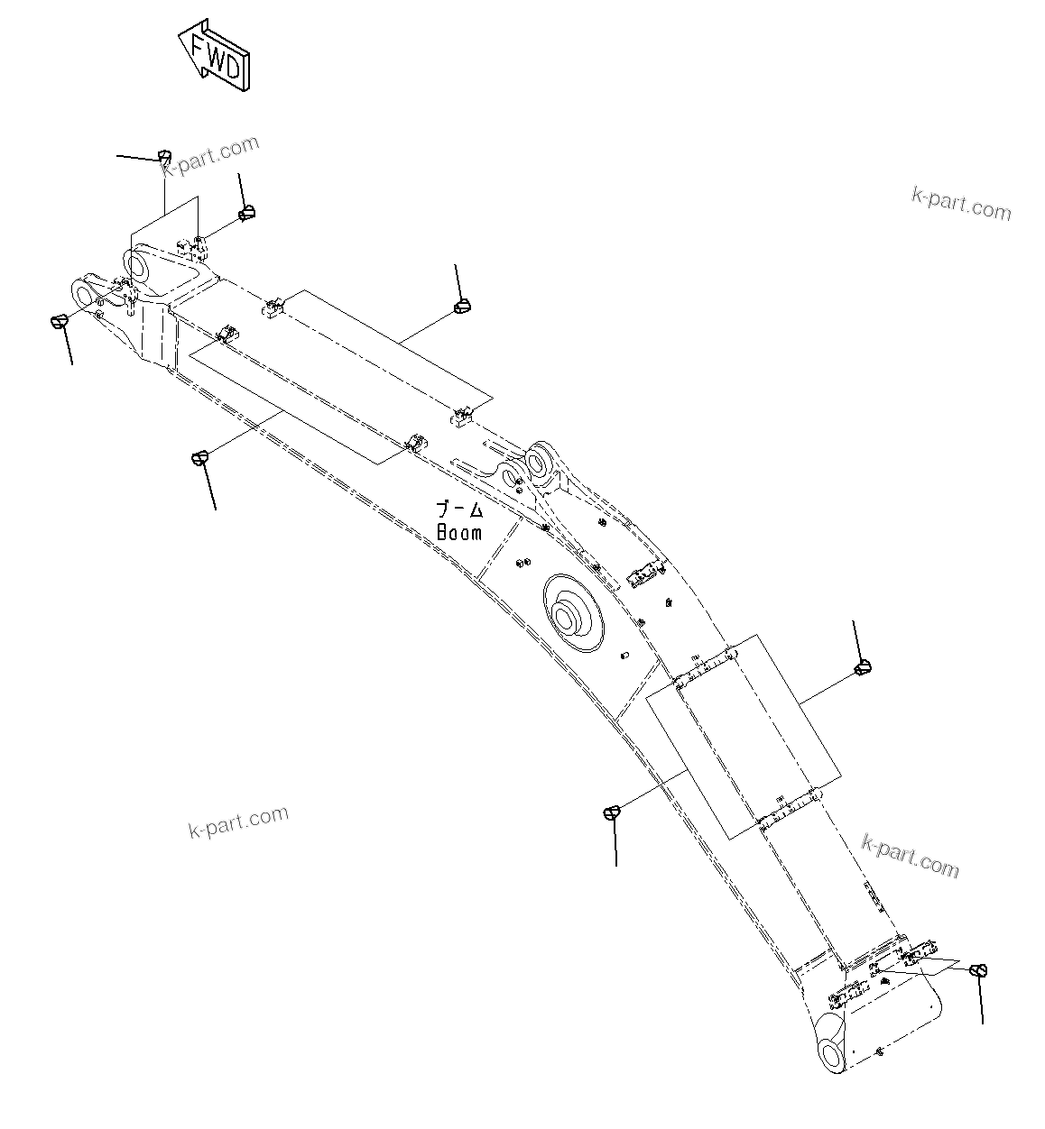 Komatsu parts book diagram for PC300-8M0 S/N J40001-UP: BOOM (ATTACHMENT PLUG)(100H)(6500MM)(OPTION)