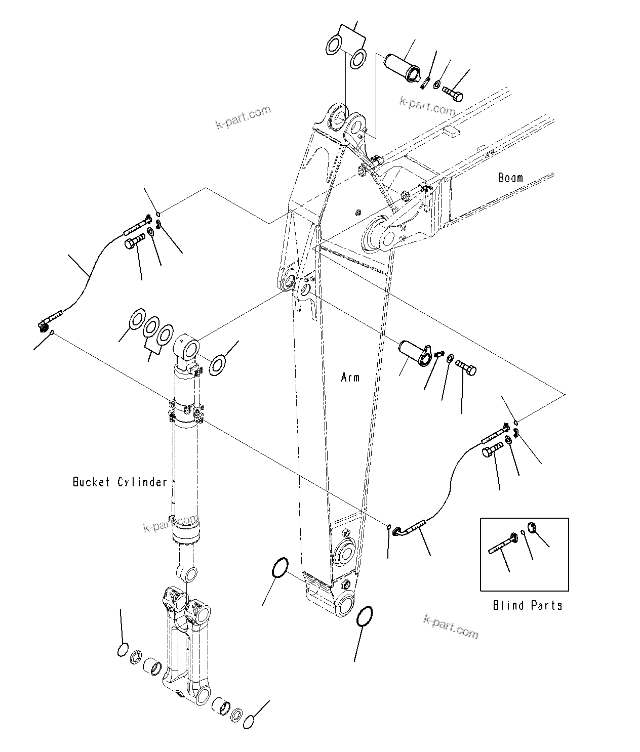 Komatsu parts book diagram for PC300-8M0 S/N J40001-UP: ARM (PIN BUCKET CYLINDER HOSE)(3.2M)