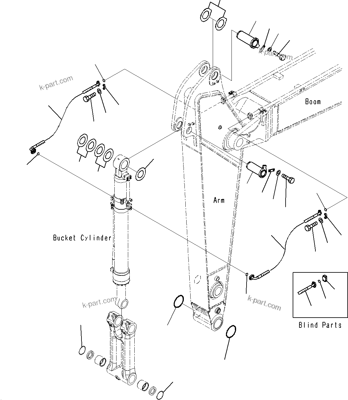 Komatsu parts book diagram for PC300-8M0 S/N J40001-UP: ARM (BUCKET CYLINDER HOSE AND PIPING)(2.6M)(100H)(STD)