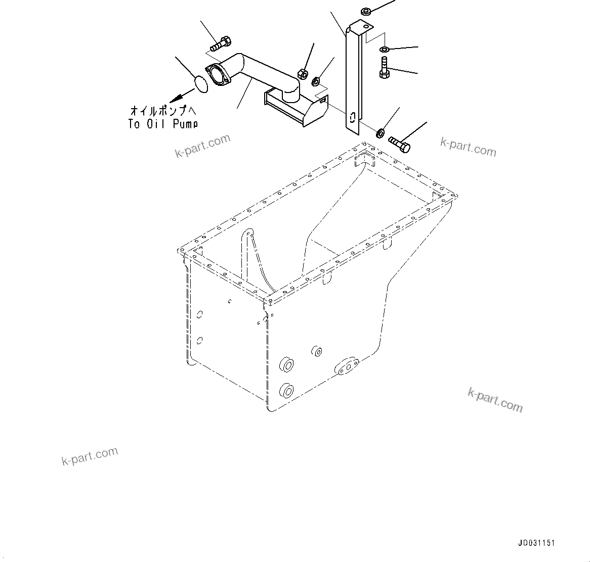 Komatsu parts book diagram for HD785-NI-7 S/N N10561-UP: ENGINE OIL PAN (FOR OIL QUICK CHARGE, ENGINE PRE-LUBRICATION SYSTEM) (SUCTION TUBE)