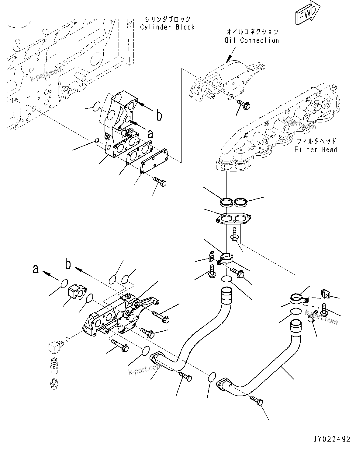 Komatsu parts book diagram for HD785-NI-7 S/N N10561-UP: ENGINE OIL FILTER (FOR ENGINE PRE-LUBRICATION SYSTEM) (ENGINE OIL PIPING)
