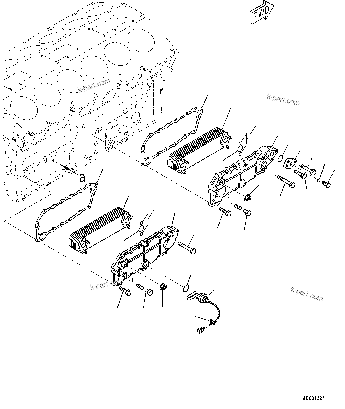 Komatsu parts book diagram for HD785-NI-7 S/N N10561-UP: ENGINE OIL COOLER (FOR COLD AREA SPECIFICATION A (-30 DEG C), ENGINE OIL PAN AND COOLANT HEATER)