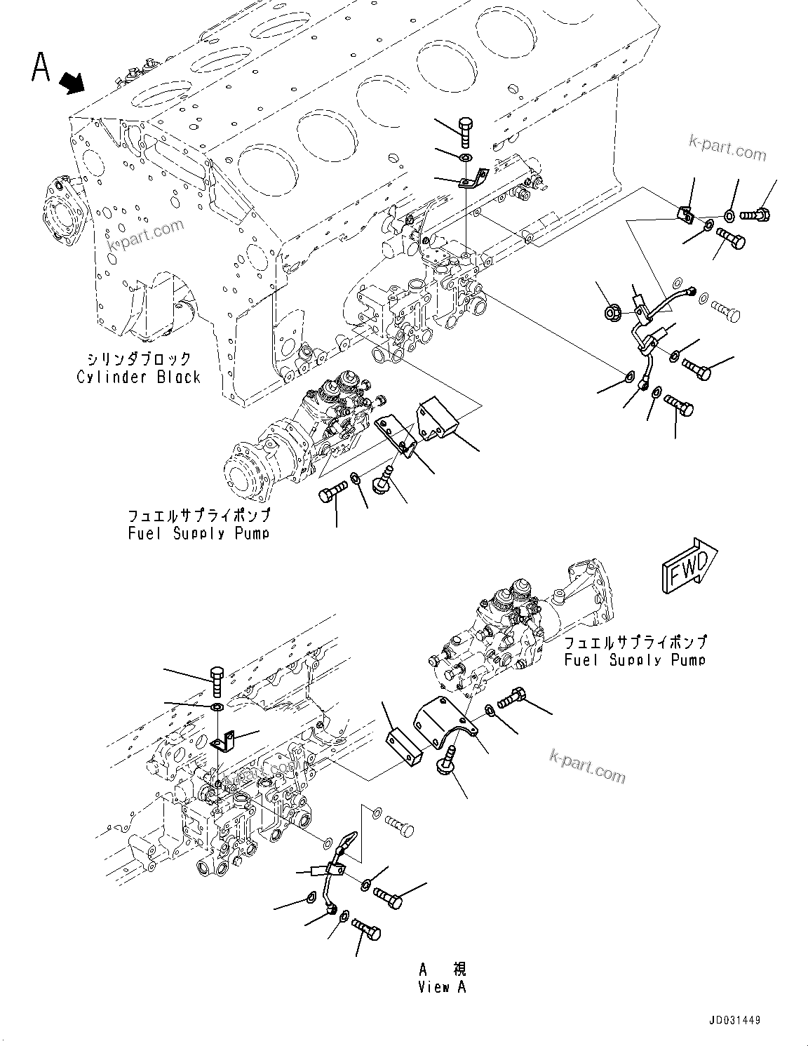 Komatsu parts book diagram for HD785-NI-7 S/N N10561-UP: FUEL SUPPLY PUMP BRACKET (FOR BAD FUEL AND POOR FUEL SPECIFICATION, WATER+DUST)